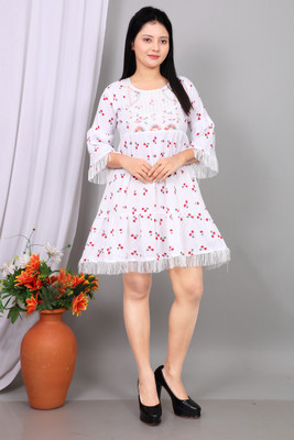 SHREESHYAMDARBAR Women A-line White Midi/Calf Length Dress