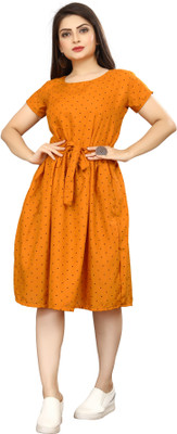 Rudra Fab Women A-line Yellow Below Knee Dress