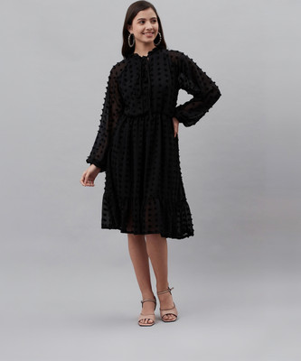 PLUSS Women A-line Black Knee Length Dress