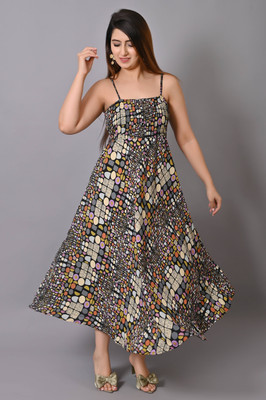 VYMO Women Fit and Flare Multicolor Midi/Calf Length Dress