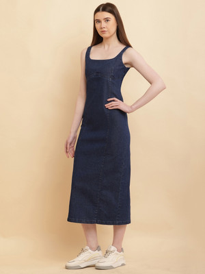 Puella Women A-line Dark Blue Midi/Calf Length Dress