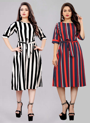 tanvi creation Women A-line White, Black, Red, Dark Blue Below Knee Dress