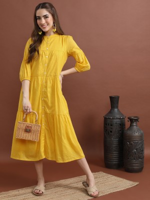 Vishudh Women A-line Yellow Dress