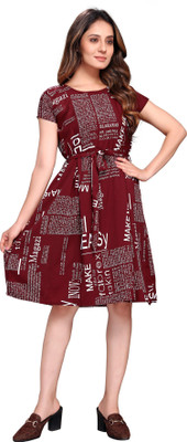 SITARAM FASHIION Women A-line Maroon Knee Length Dress