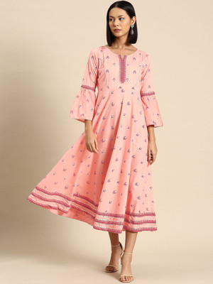 all about you Women Fit and Flare Pink Midi/Calf Length Dress