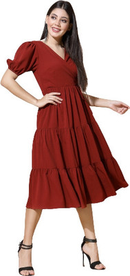Strong and Brave Women Wrap Maroon Midi/Calf Length Dress