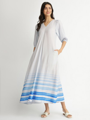 Pink Fort Women A-line Blue Midi/Calf Length Dress