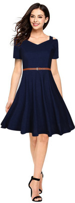 Fashion Care Women Fit and Flare Blue Knee Length Dress
