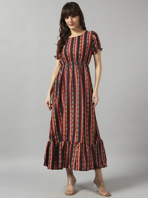 Raiyani Enterprise Women Fit and Flare Black Maxi/Full Length Dress