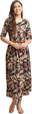 Fabflee Women A-line Black, Red, Beige Dress