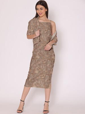 Dressberry Women A-line Beige Midi/Calf Length Dress