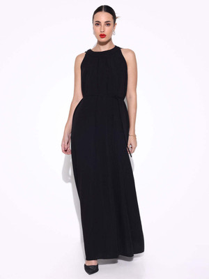 SHOWOFFFF Women Fit and Flare Black Maxi/Full Length Dress