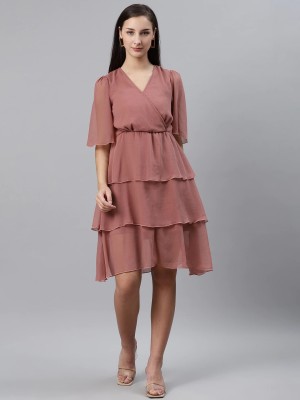 PLUSS Women Layered Pink Dress