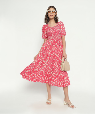 Raiyani Enterprise Women Fit and Flare Red Midi/Calf Length Dress