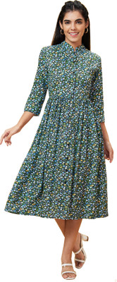 Globus Women Fit and Flare Multicolor Midi/Calf Length Dress