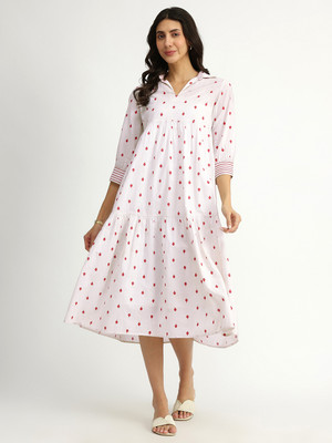 Pink Fort Women A-line White Midi/Calf Length Dress