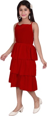 MYKUKI Girls Calf Length Casual Dress(Red, Sleeveless)