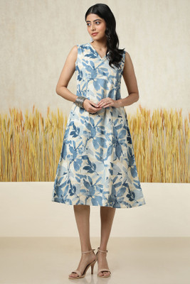 soch Women A-line Blue, White Knee Length Dress