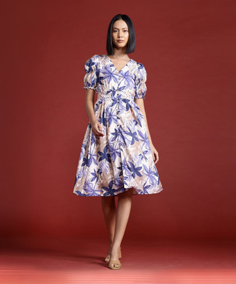 all about you Women Fit and Flare Blue Above Knee/Mid Thigh Length Dress
