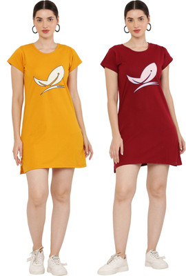 HouseOfCommon Women T Shirt Multicolor Above Knee/Mid Thigh Length Dress