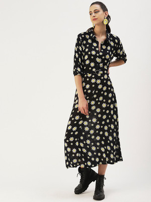 Dressberry Women A-line Black Below Knee Dress