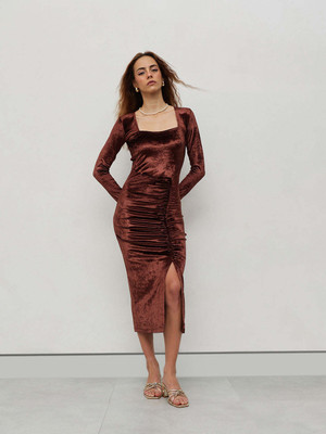 STREET9 Women Fit and Flare Brown Midi/Calf Length Dress