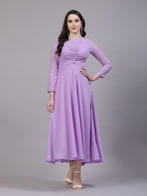 AAYU Women Fit and Flare Purple Maxi/Full Length Dress