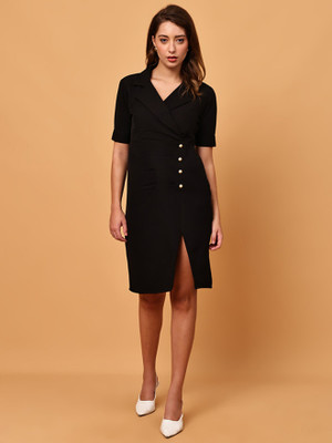Ananta Ysela Women High Low Black Above Knee/Mid Thigh Length Dress