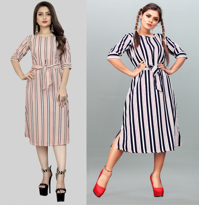 tanvi creation Women Fit and Flare Multicolor Midi/Calf Length Dress