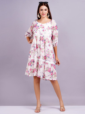 Jyoti Women Fit and Flare Pink Knee Length Dress