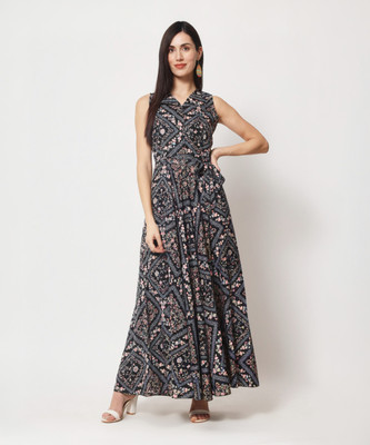 Rudraaksha Women A-line Black Maxi/Full Length Dress