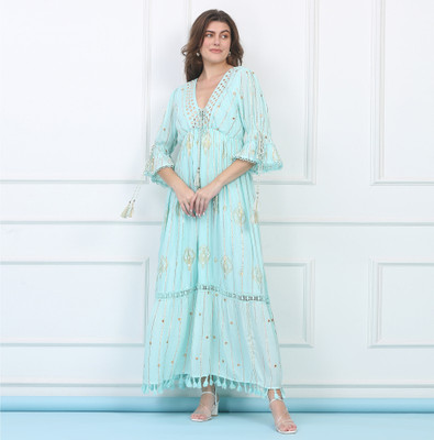 Majestic By Baani Women Maxi Light Blue Full Length Dress