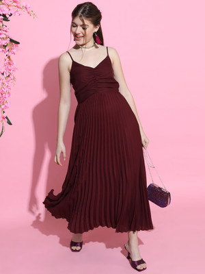 Tokyo Talkies Women Maxi Maroon Full Length Dress