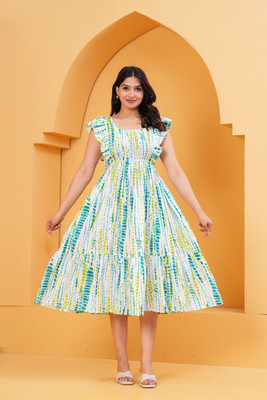 AF Ankita Fashion Women A-line Multicolor Midi/Calf Length Dress