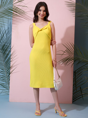 Tokyo Talkies Women Bodycon Yellow Midi/Calf Length Dress