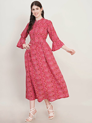 Moda Rapido Women A-line Red Midi/Calf Length Dress