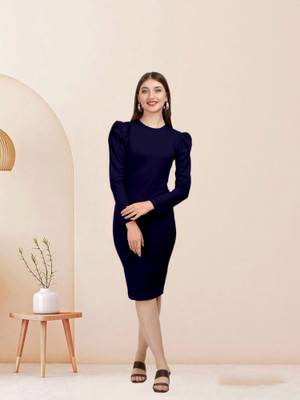 AADESH ENTERPRISE Women Bodycon Dark Blue Below Knee Dress