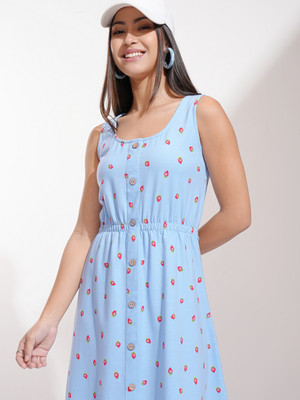 Tokyo Talkies Women Fit and Flare Blue Mini/Short Dress