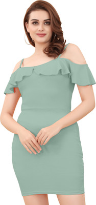 Fedilla Women Bodycon Light Green Above Knee/Mid Thigh Length Dress