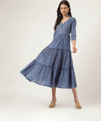 DIVENA Women Fit and Flare Multicolor Midi/Calf Length Dress