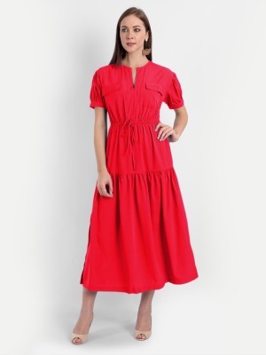 MINGLAY Women A-line Red Dress