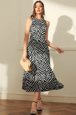 Ompax Women A-line Black Midi/Calf Length Dress