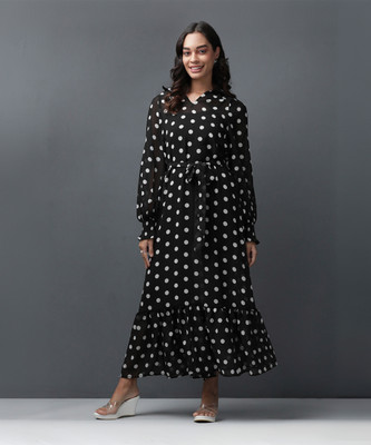 The Indian Garage Co. -Freehand Women Fit and Flare Black, White Maxi/Full Length Dress