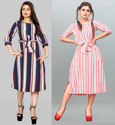 tanvi creation Women Fit and Flare Multicolor Below Knee Dress