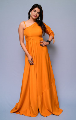 diyaz Women Fit and Flare Yellow Maxi/Full Length Dress
