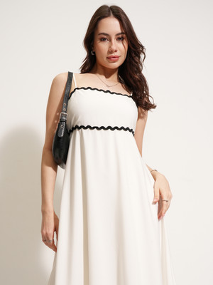 Tokyo Talkies Women Fit and Flare White Midi/Calf Length Dress