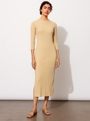 SASSAFRAS Women Bodycon Beige Midi/Calf Length Dress
