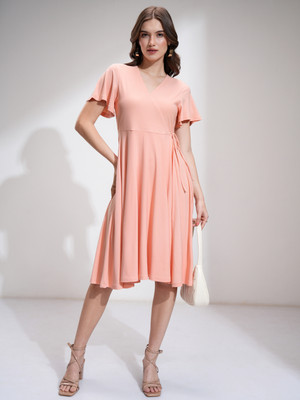 Tokyo Talkies Women Fit and Flare Pink Midi/Calf Length Dress