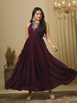 Globus Women Fit and Flare Purple Maxi/Full Length Dress