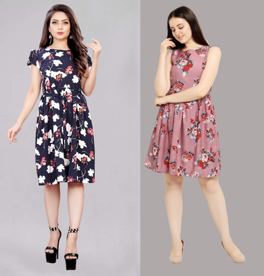 Modli 20 Fashion Women Fit and Flare Pink Below Knee Dress